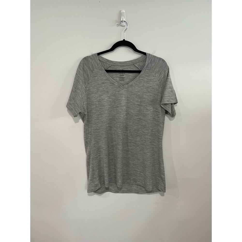Woolx Mia V Neck Wool Blend Graphite Heather T Shirt XL